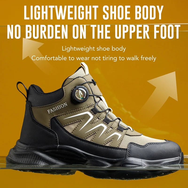 Steel Toe work Boots  Rotating Button Indestructible Shoes Safety Boots Breathable Non-slip Puncture-Proof Protective Shoes