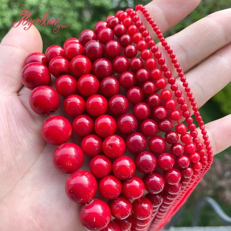 Round Smooth Faceted Red Pink White Coral Stone Loose Bead 15 inches for DIY Charms Necklace Bracelet Jewelry Making 2/3/4/6/8mm