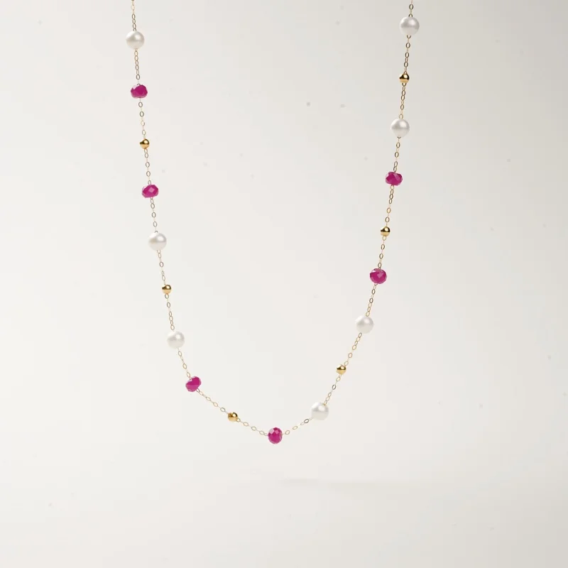 NYMPH Natural Freshwater Pearl Ruby Fine Jewelry 18K Yellow Gold Necklace Pendant N Au750 Star Fashion Wedding Party Anniversary