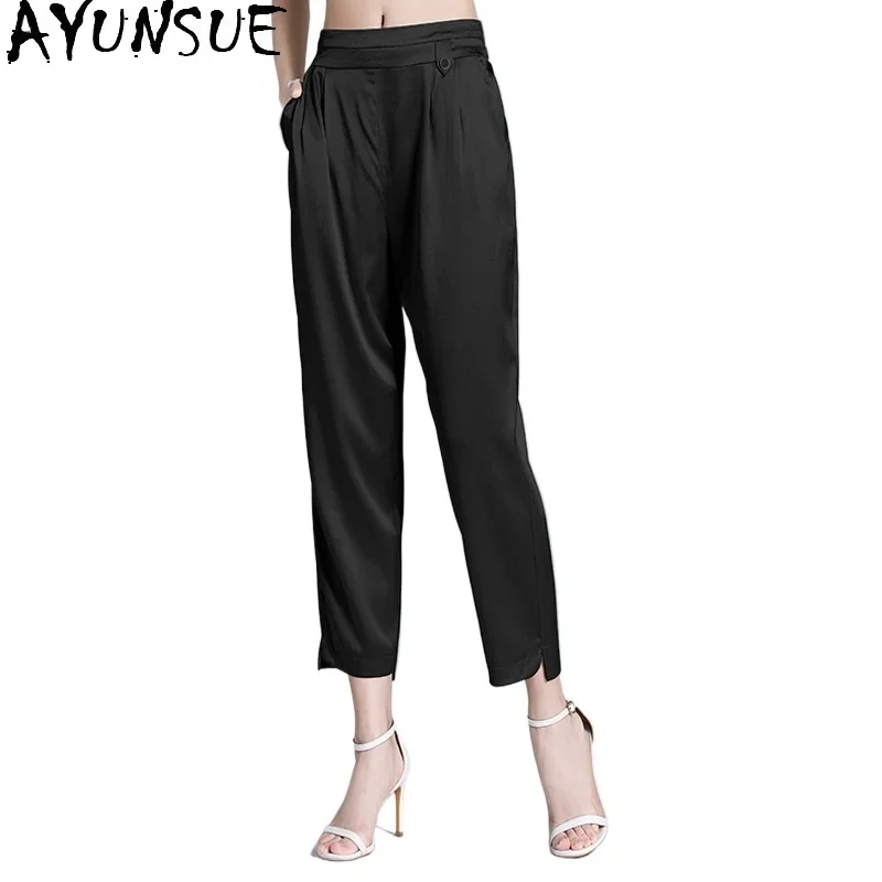 

AYUNSUE 95% Mulberry Silk Pants for Women Old Money Style Trousers Womens Office Wear Harem Pants Summer Womans Clothing 바지 2024