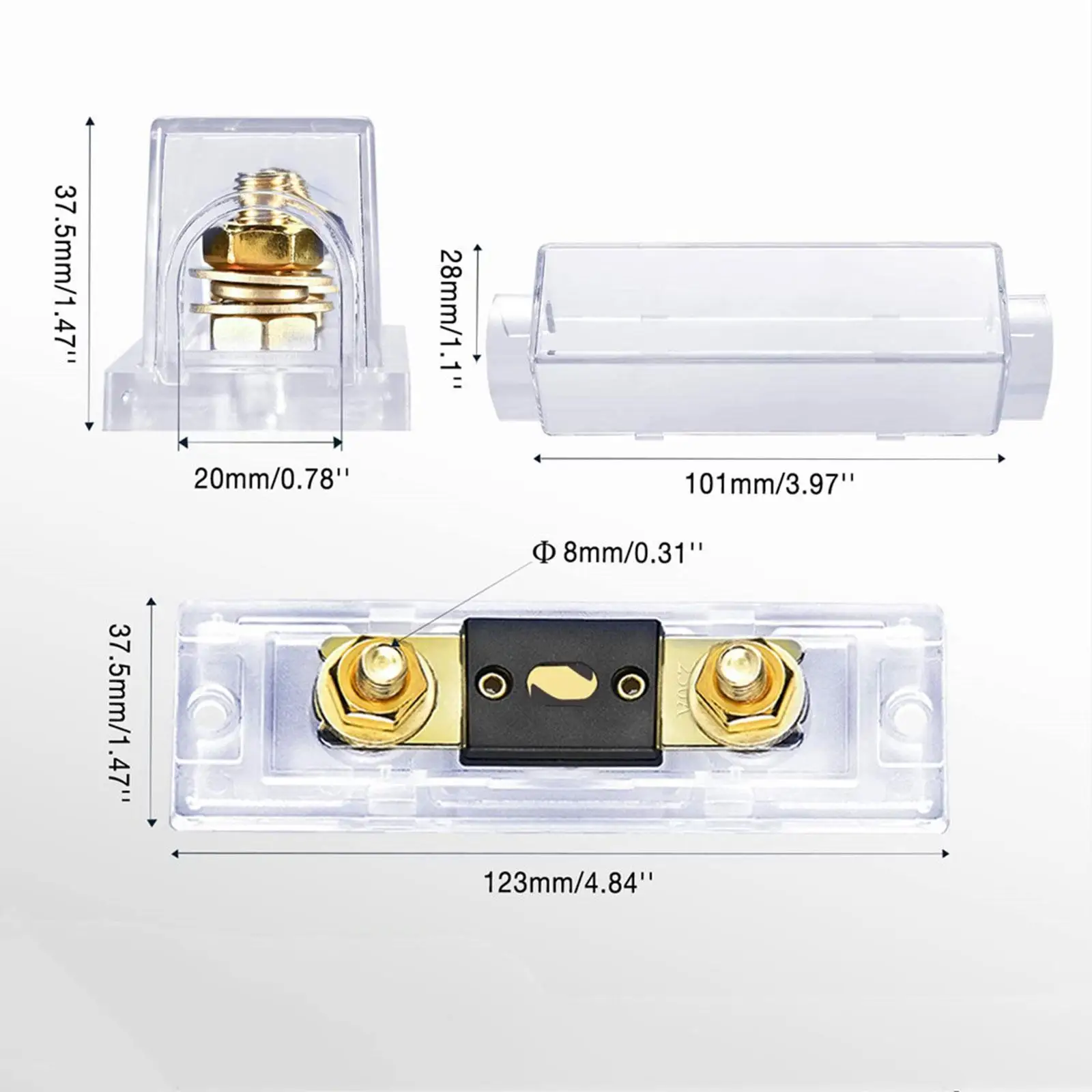 2Pcs Anl Fuse with Fuses Holders Replaces Transparent Cover Heat Resistant