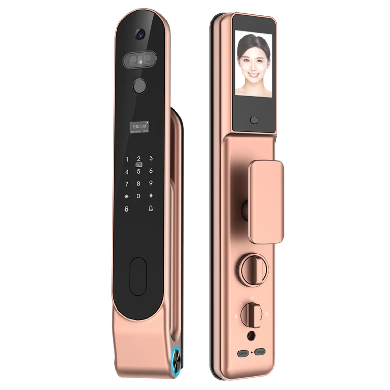 2023 New Smart Tuya Wifi Home Facial Recognition Fingerprint Big Battery Access Door Lock With Camera