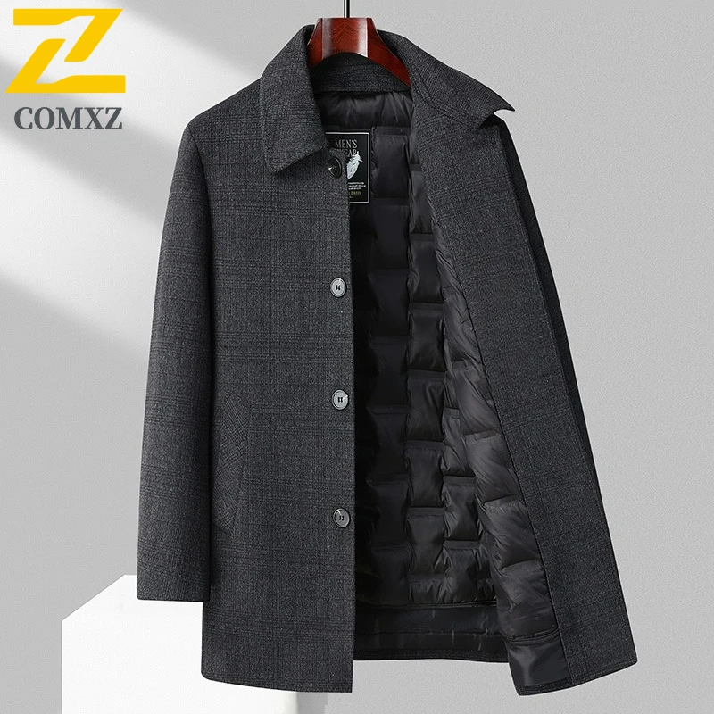

COMXZ Winter Down Jacket Premium Single Breasted Outdoor Travel Windproof Trench Coat Detachable Lining Fashion Warm Outerwear