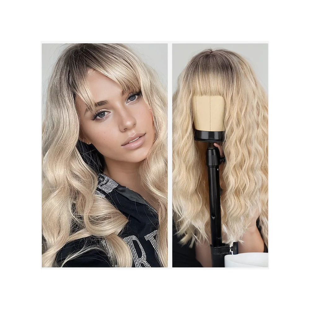 

Europe beautiful woman wig hot water ripple bangs long curly wig synthetic fiber wig