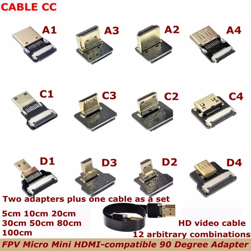 1p FPV Micro Mini HDMI-compatible 90 Degree Adapter FPC Ribbon Flat Cable Pitch 20pin, Csed for Multicopter Aerial Photography