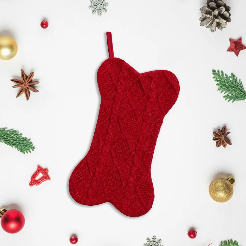 Colorful Stocking Personalized Knitted Christmas Stocking Ornament for Home Office Decor Bone Shape Xmas Tree Hanging for Party