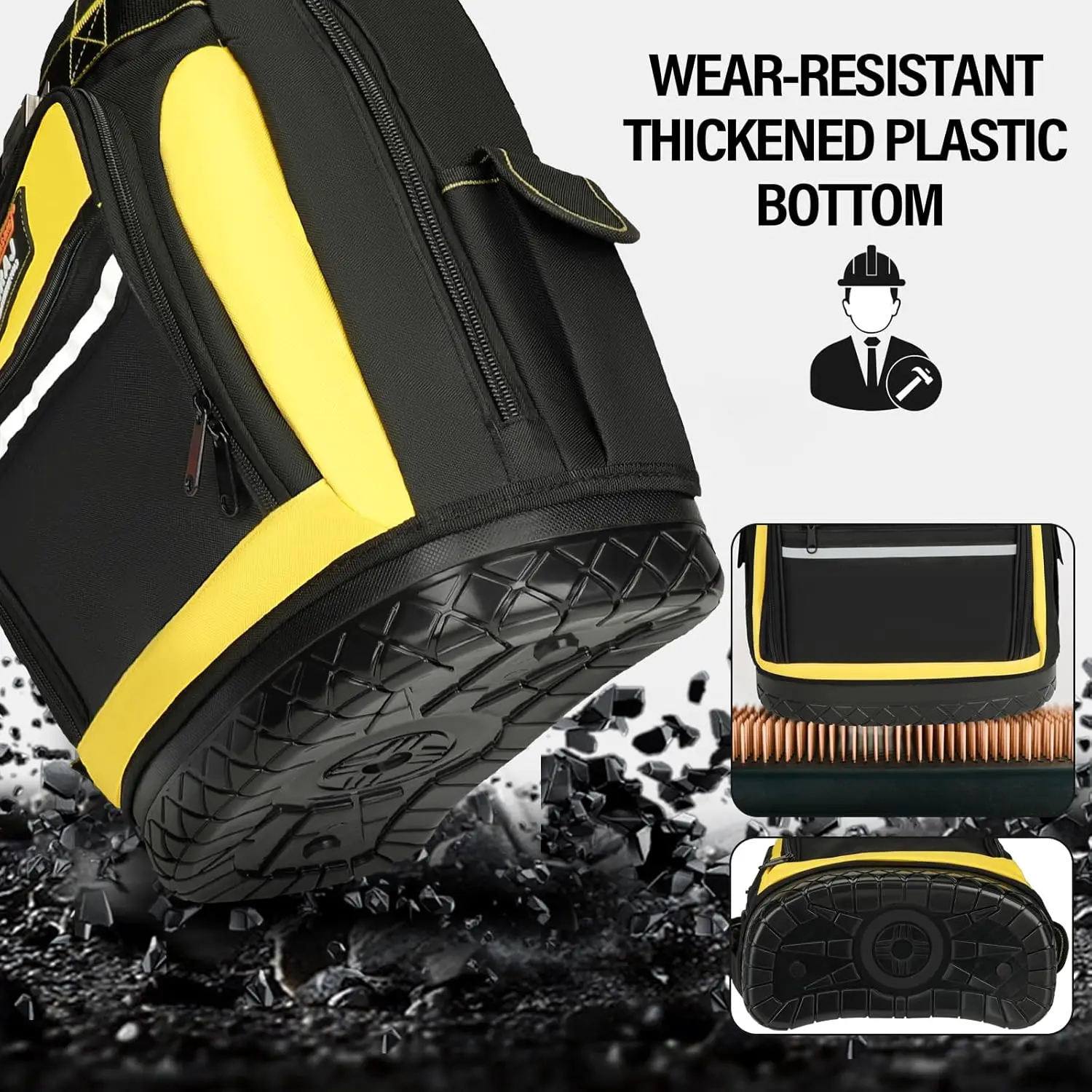Zaino per attrezzi resistente, borsa per attrezzi per zaino da 17 pollici con base rigida modellata impermeabile, borsa per attrezzi durevole con cuciture rinforzate