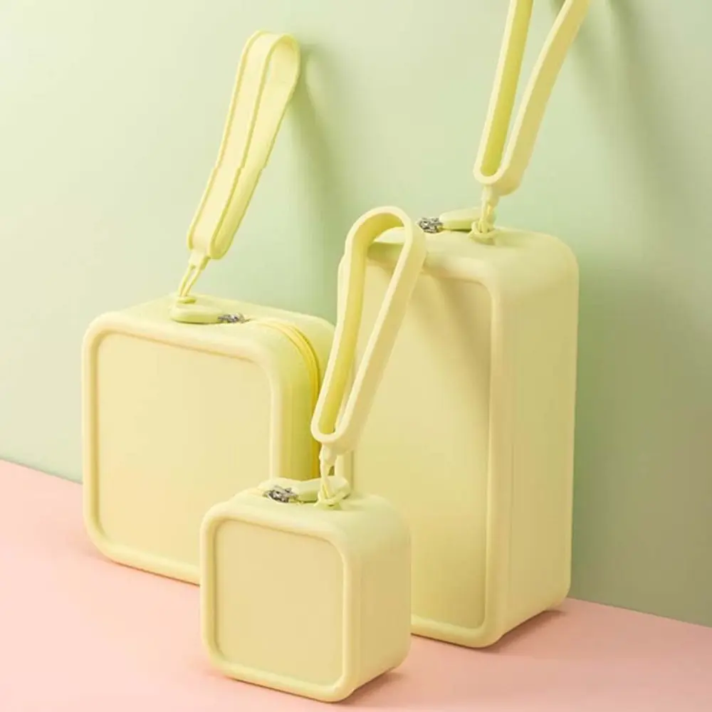 Morandi-bolsa de cosméticos de silicona, monedero de gran capacidad, bolsa de almacenamiento multifunción, rectangular, Color sólido, bolsa de artículos pequeños