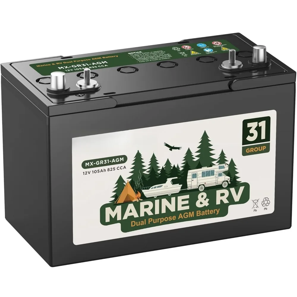 Group 31M Marine Battery Dual Purpose RV AGM Deep Cycle Batteries 12V 105Ah 825CCA Battery SLA Replace for, Customized
