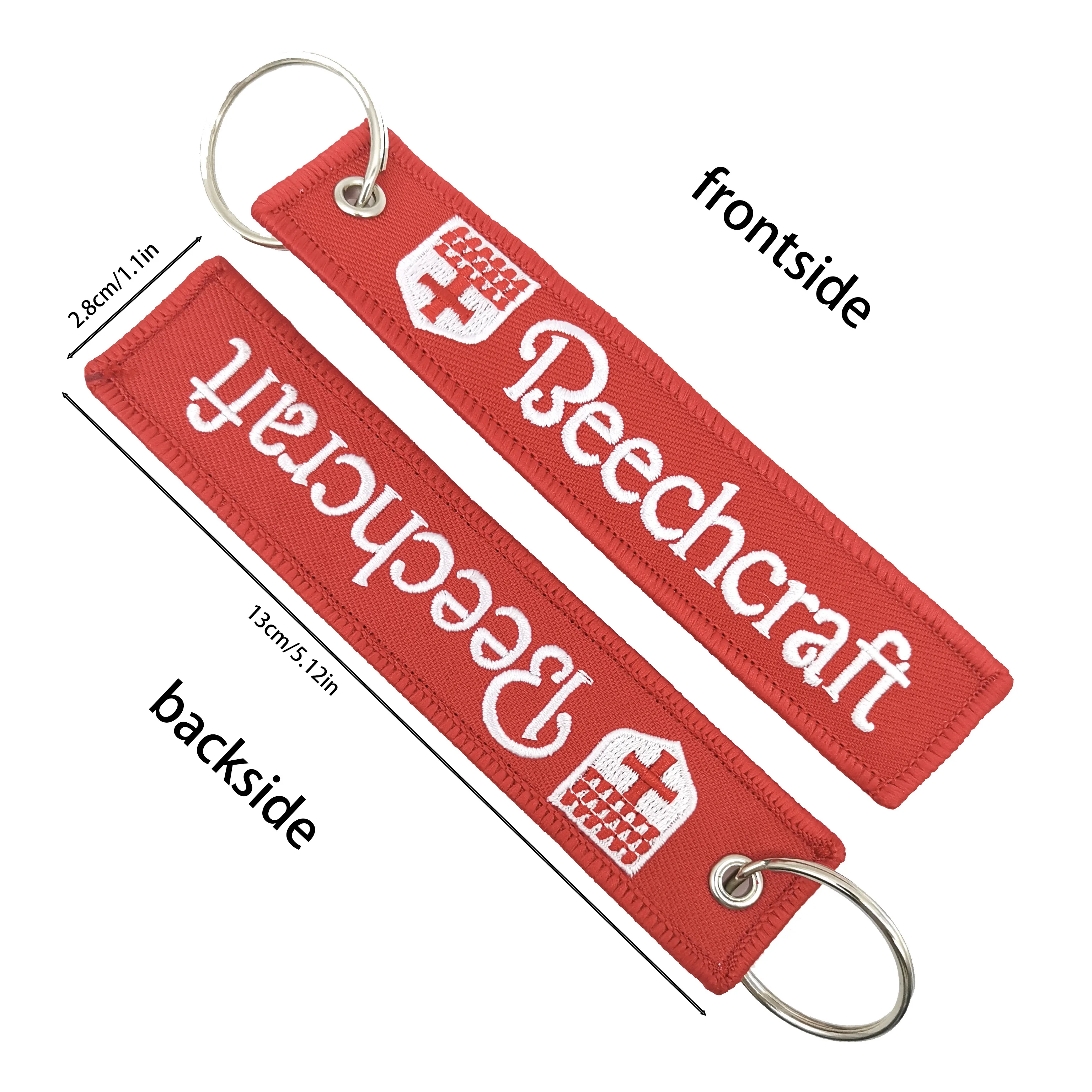 1 PC Red Beechcraft Double Sided Embroidery Keychain Metal Ring Keychain Fashion Trinket Novelty Keyrings for Aviators