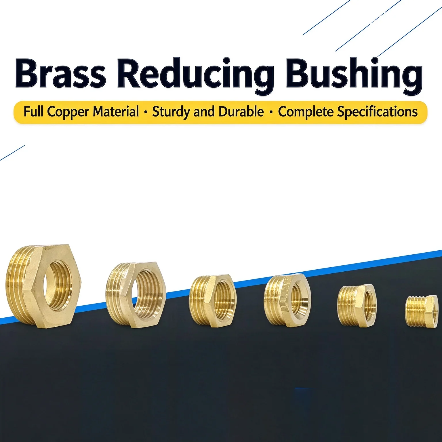 5PCS 1‑inch to 6‑point to 4‑point to 2‑point, 1/3‑point male‑female thread reducing bushing, full‑copper Brass adapter bushing