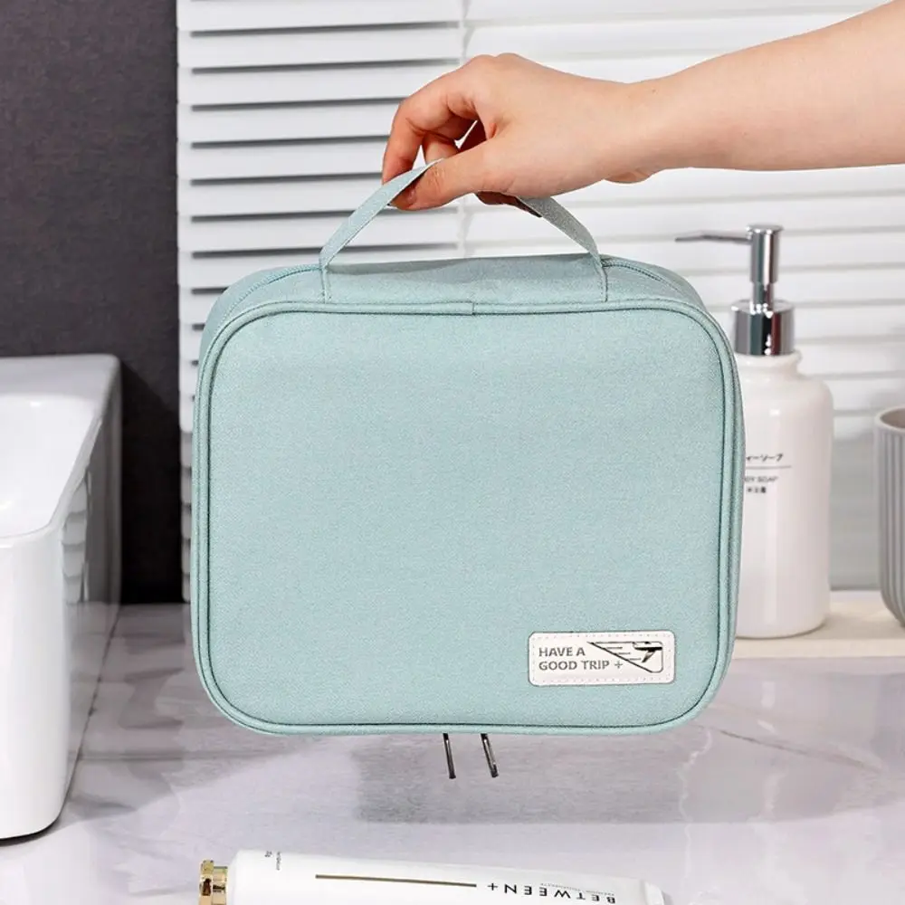 Casual Solid Color Cosmetic Bag Zipper Brush Holder Makeup Bag Cosmetic Case Large Capacity Toiletries Organizer Outdoor