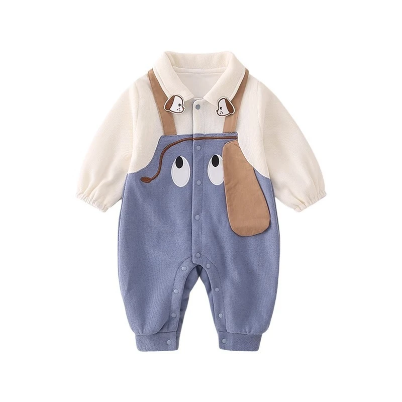 

UniseBaby Fake Two-Piece Romper for Spring & Autumn Infant Cute Embroidered Puppy Onesie Halloween Long Sleeves Outings Jumpsuit