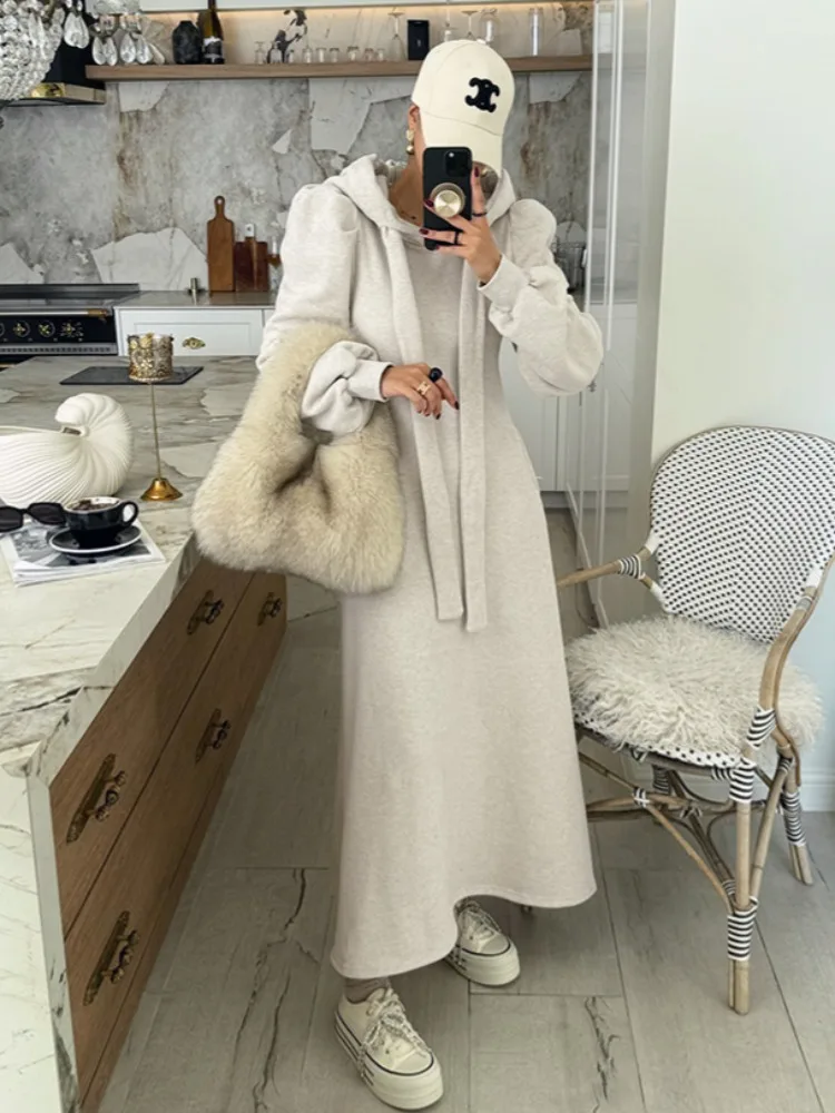 

Bla Dstring Hoodie Dr Women's Slim Fit A-Line Long Dr Winter New Sle Comfortable Korean Sle Streetwear