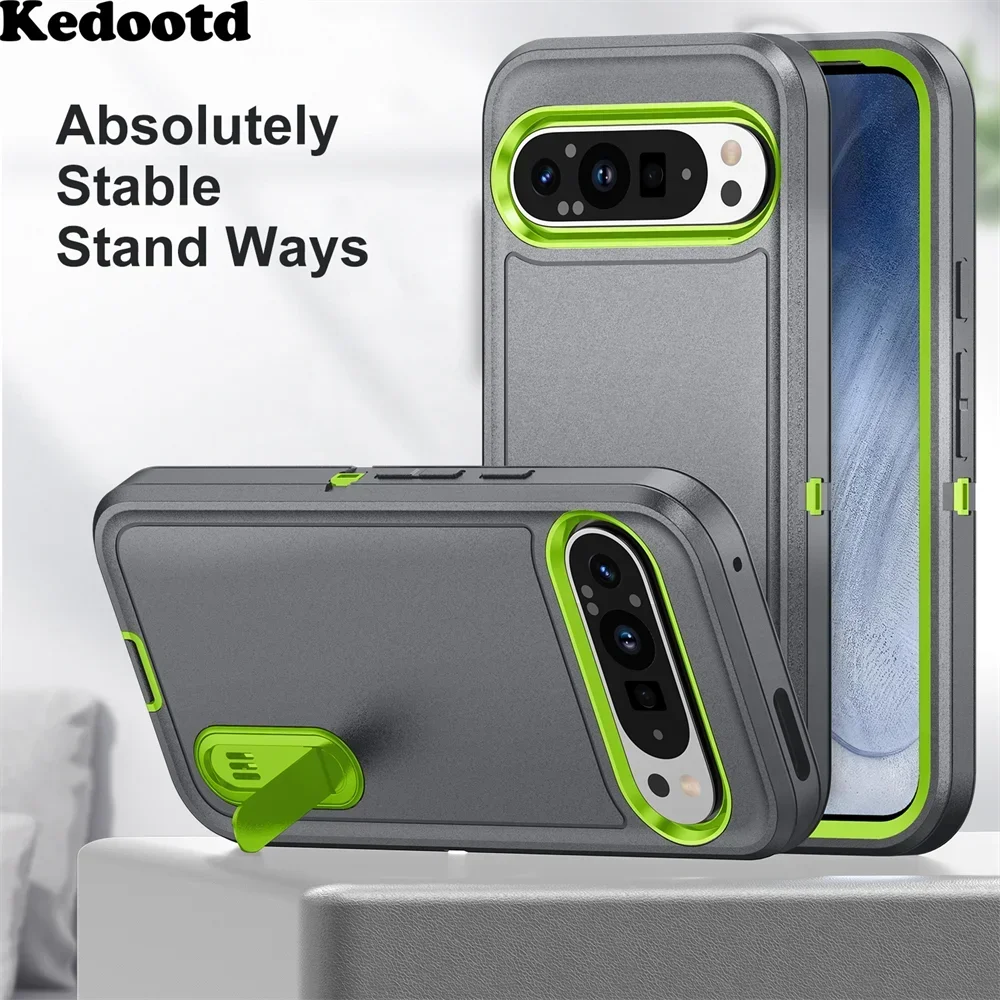 

Hidden Stand Holder Hybrid Heavy Duty Shockproof Case For Google Pixel 9 Pro XL Screen Protector Dual Layer Bumper Matte Cover