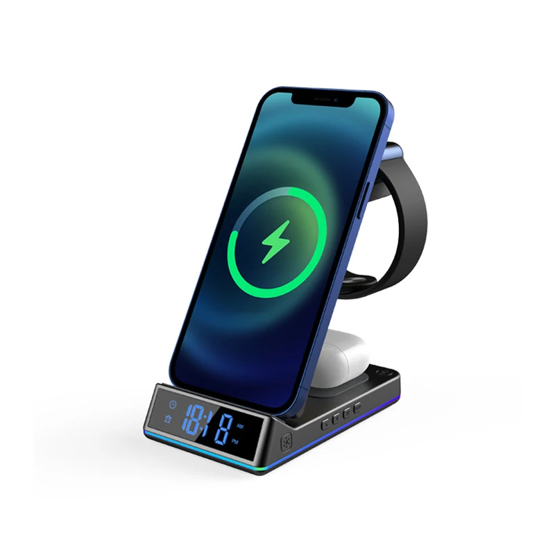 Watch Earphone Wireless Charging Desktop Stand Clock Multi-function Vertical Wireless Charger Table Magnetic Charger