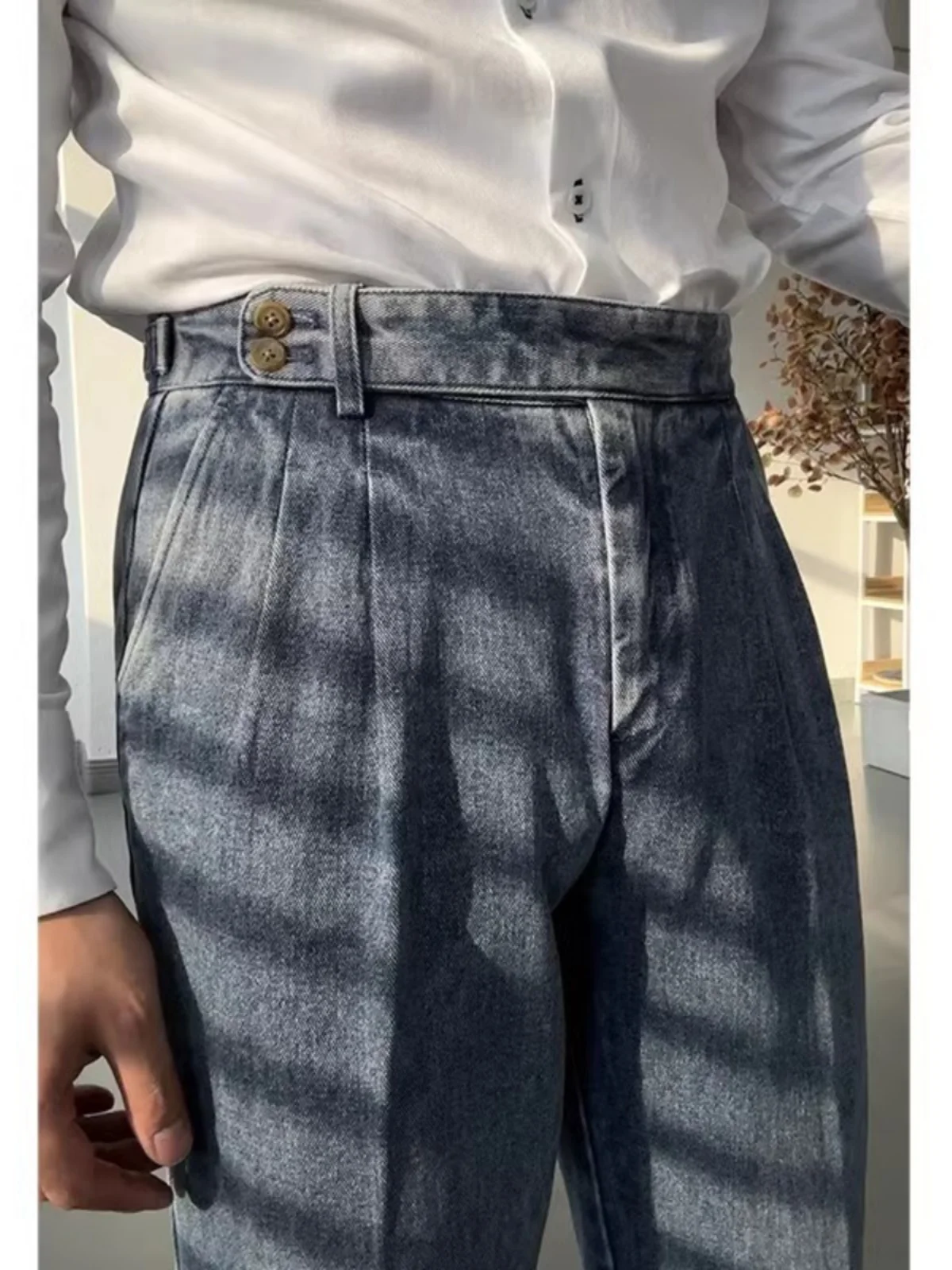 

Naples mid High Waist Straight Leg Jeans Versatile Fashionable Personality Long Pants All Match High Aesthetic Value Jeans