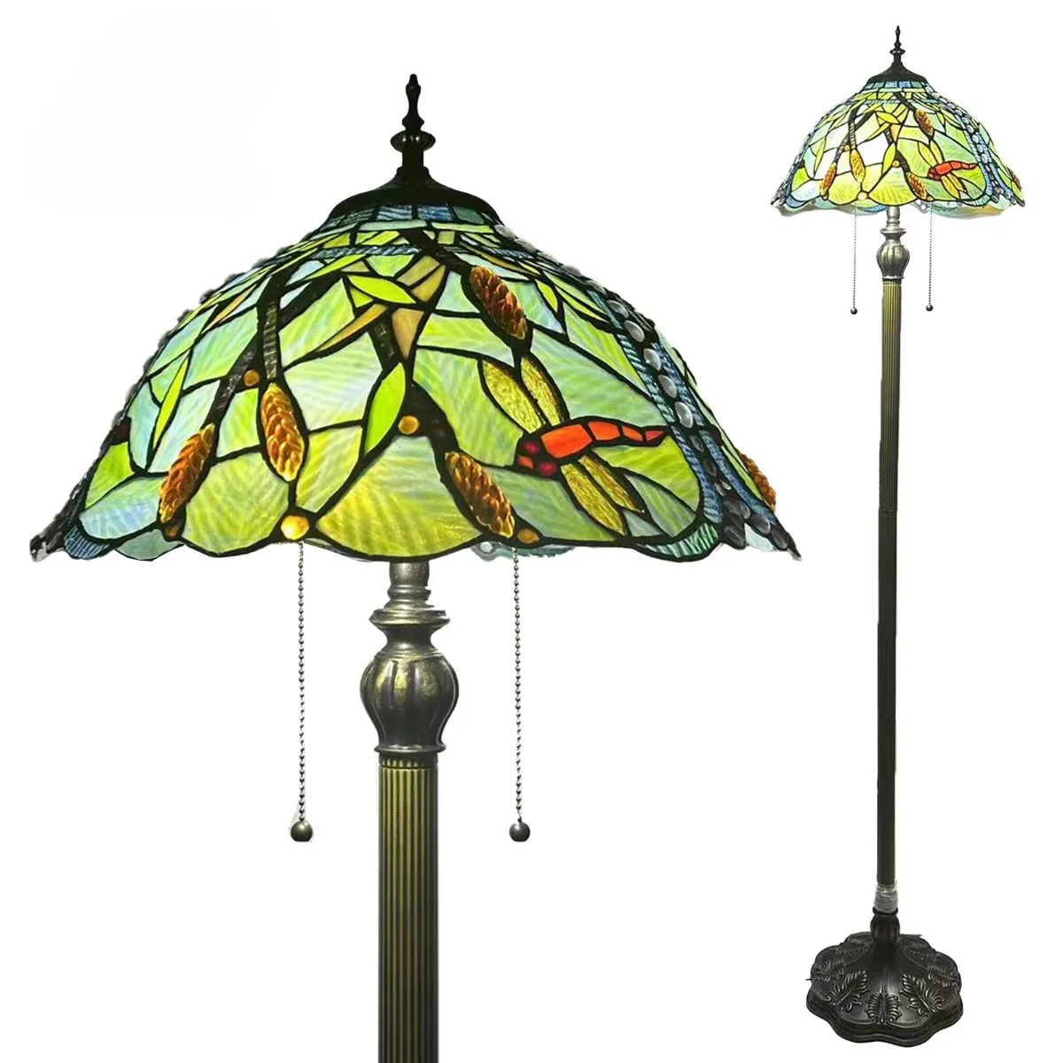 

16inch 40cm Handcrafted Home Decor Art Lighting Handmade Tiffany Stained Glass Dragonfly Grain Lampshade Villa Hotel Floor Lamp