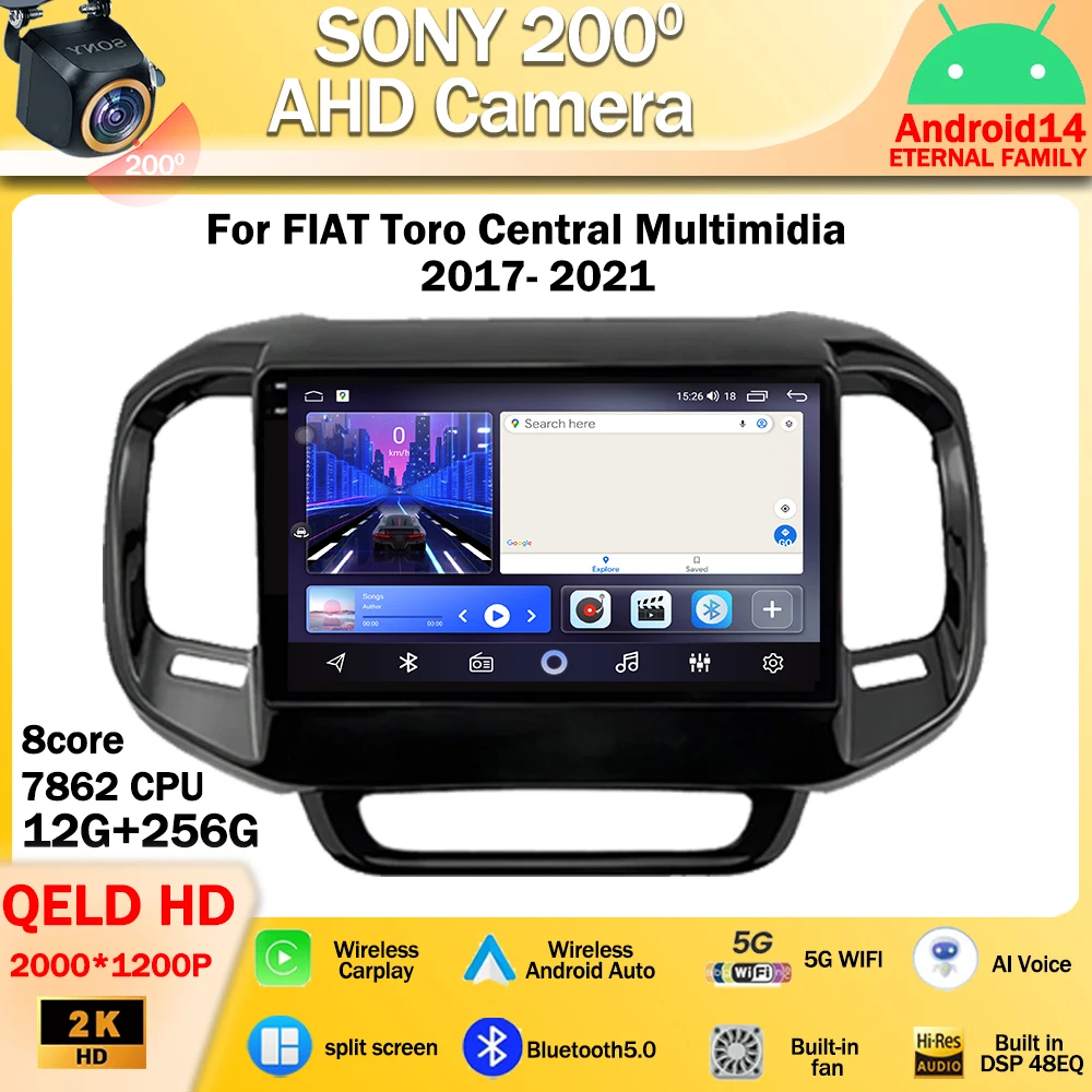 

Android 14 Car Radio Stereo Multimedia Video Player Navigation GPS For FIAT Toro 2017 - 2021 5G WIFI BT5.0 DSP No 2din 2din dvd