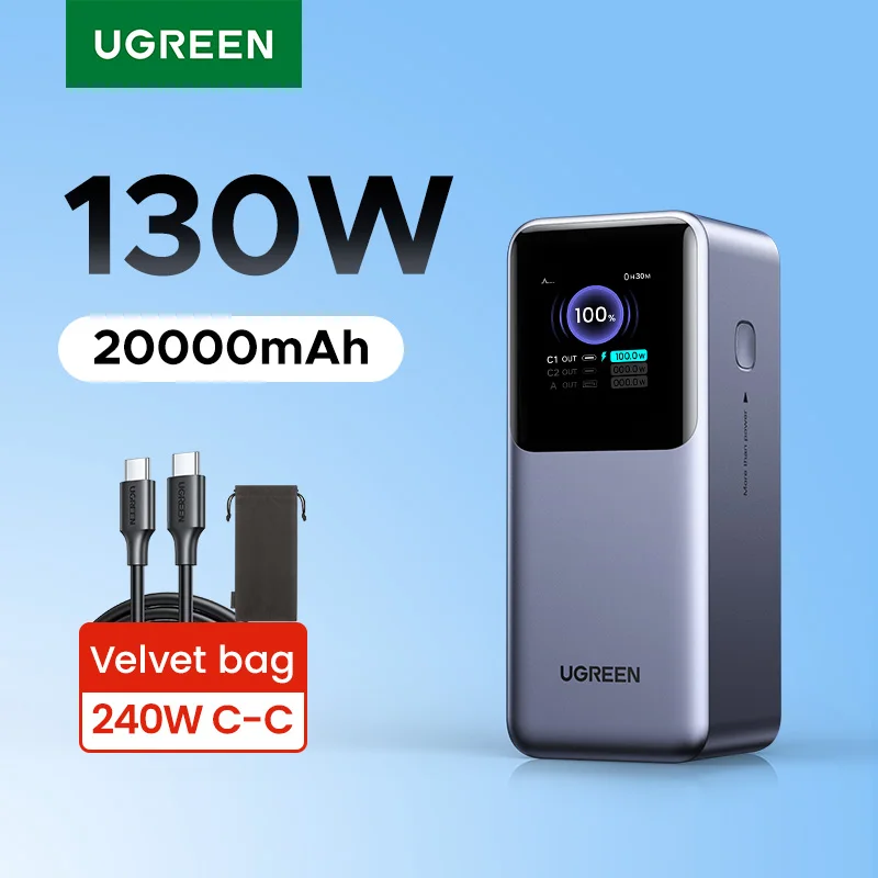 UGREEN-Banque d'alimentation portable Bâle ode, batterie externe PD pour ordinateur portable, ordinateur portable, charge rapide, 130W, 20000mAh