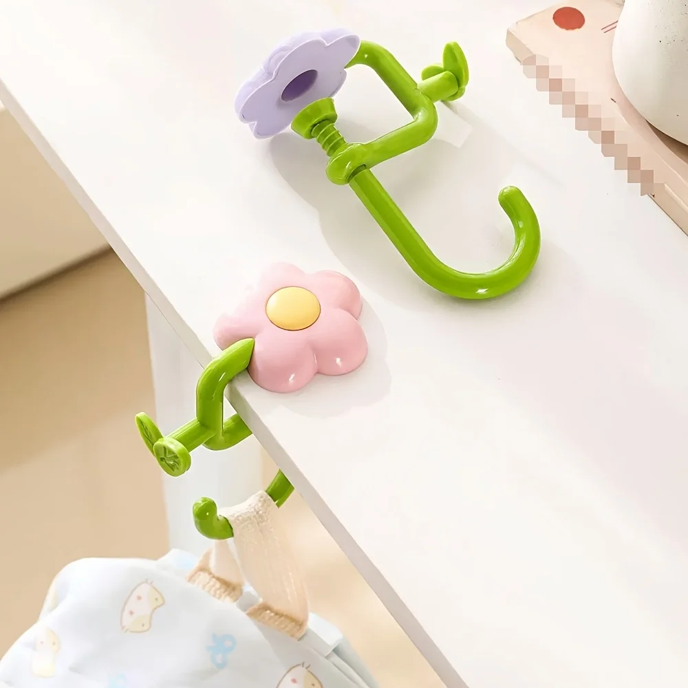 No Drill Flower Pattern Desk Edge Clamp Hook Portable Desktop Organizer Hanger for Stationery Small Desk Accessories
