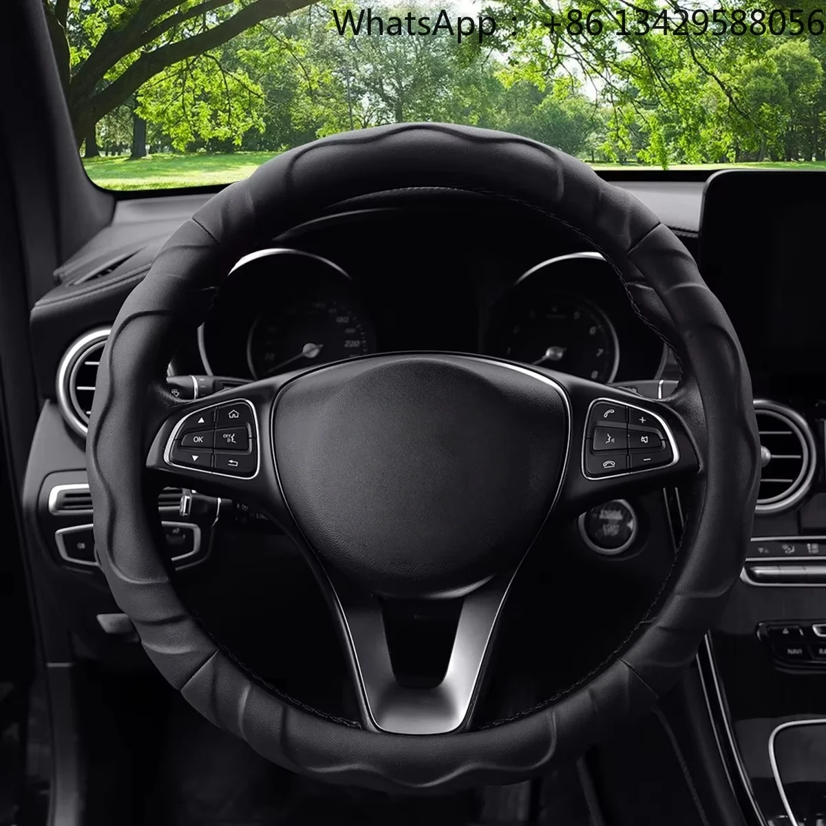 Artificial Lamb Skin Sense Three-dimensional Styling Sports Car Steering Wheel Cover Fits 14.5-15 Inches 37-38CM