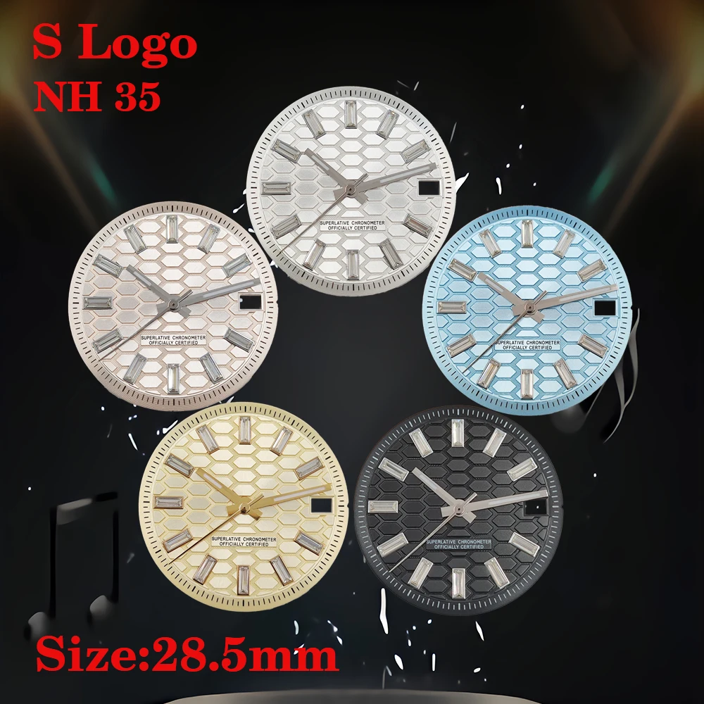 

New modified land resident dial, 28.5mm NH35 dial diamond dial men's watch dial, compatible with NH35 movement watch accessories