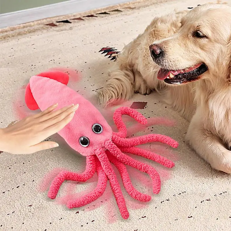 Dog Toy Stuffed Animal Interactive Pet Plush Cartoon Bouncing Plush USB Charging Cute Squid Lobster Plushie Sea Animal Shape