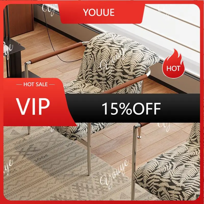 

J Medieval Fabric Single Sofa Chair Balcony Stainless Steel Single Chair Designer Casual Sofa Chair Armrest