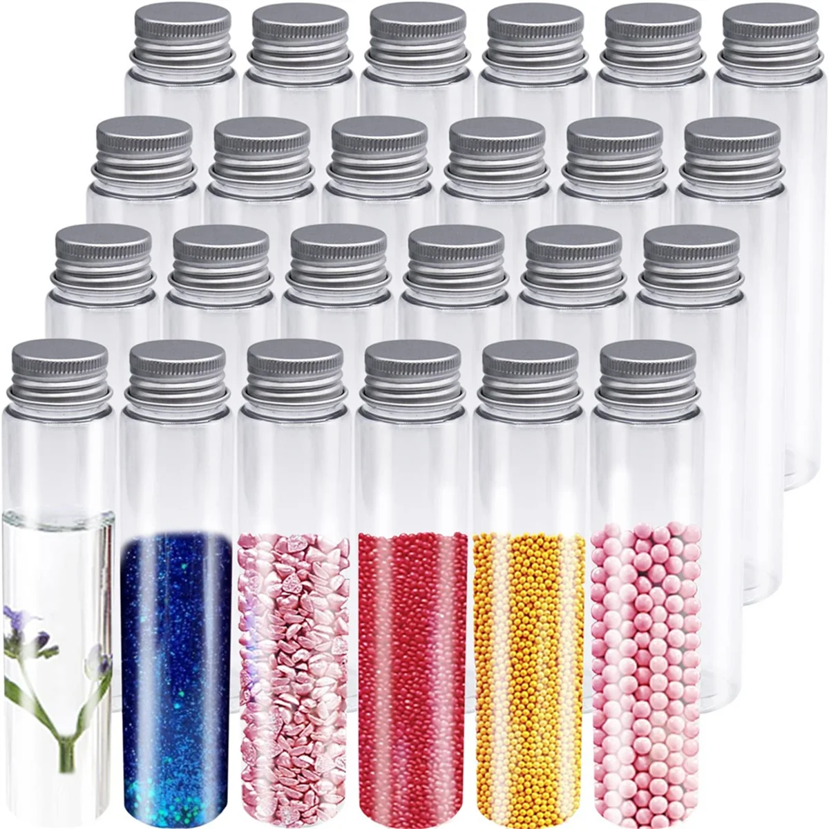 24 Pcs 110ml Test Tubes,Clear Plastic Test Tubes with Caps,Flat-Bottomed Bath Salt Containers for Candy,Gumball Candy