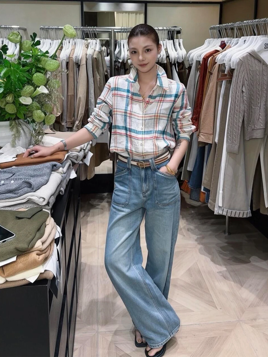 Loose Women's Linen Shirt Spring Autumn New Style High Intelligence Sensation Commuting Striped Color Block Casual Shirt