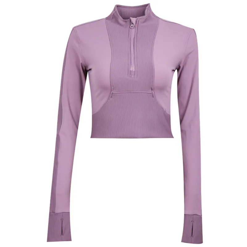 Half Zipper High Collar Sports Jacket Windbreak Tight Yoga Clothes Short Style Cycling Fitness Long Sleeve Quick-Drying Crop Top