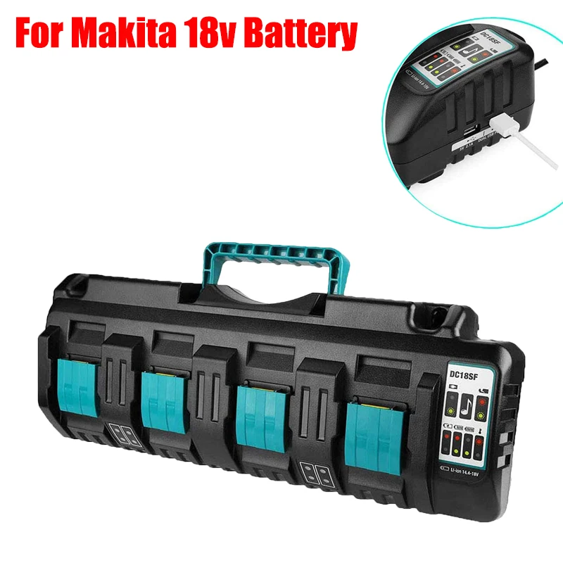 

DC18SF 4-port Charging Station Lithium Battery Fast Charger with 2 USB-A Ports Compatible with For Makita 18V Lithium Batteries