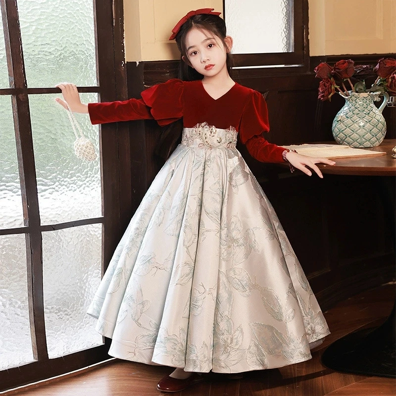 

Children Piano Performance Dresses Girls 10 12 14 Years Princess Costume Luxury Party Celebration Gown Formal Pageant Prom Dress