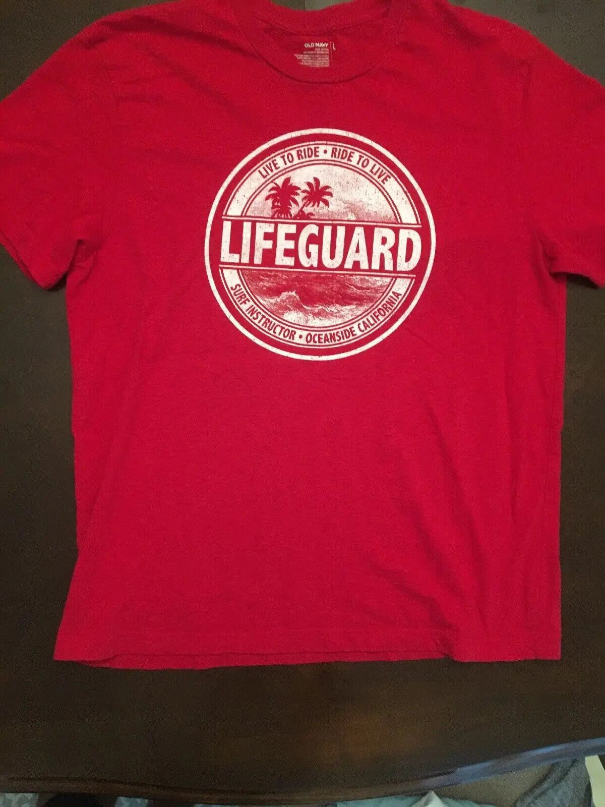 Old Navy Men's Lifeguard T Shirt Adult Large Tee Red Short Sleeve EUC -