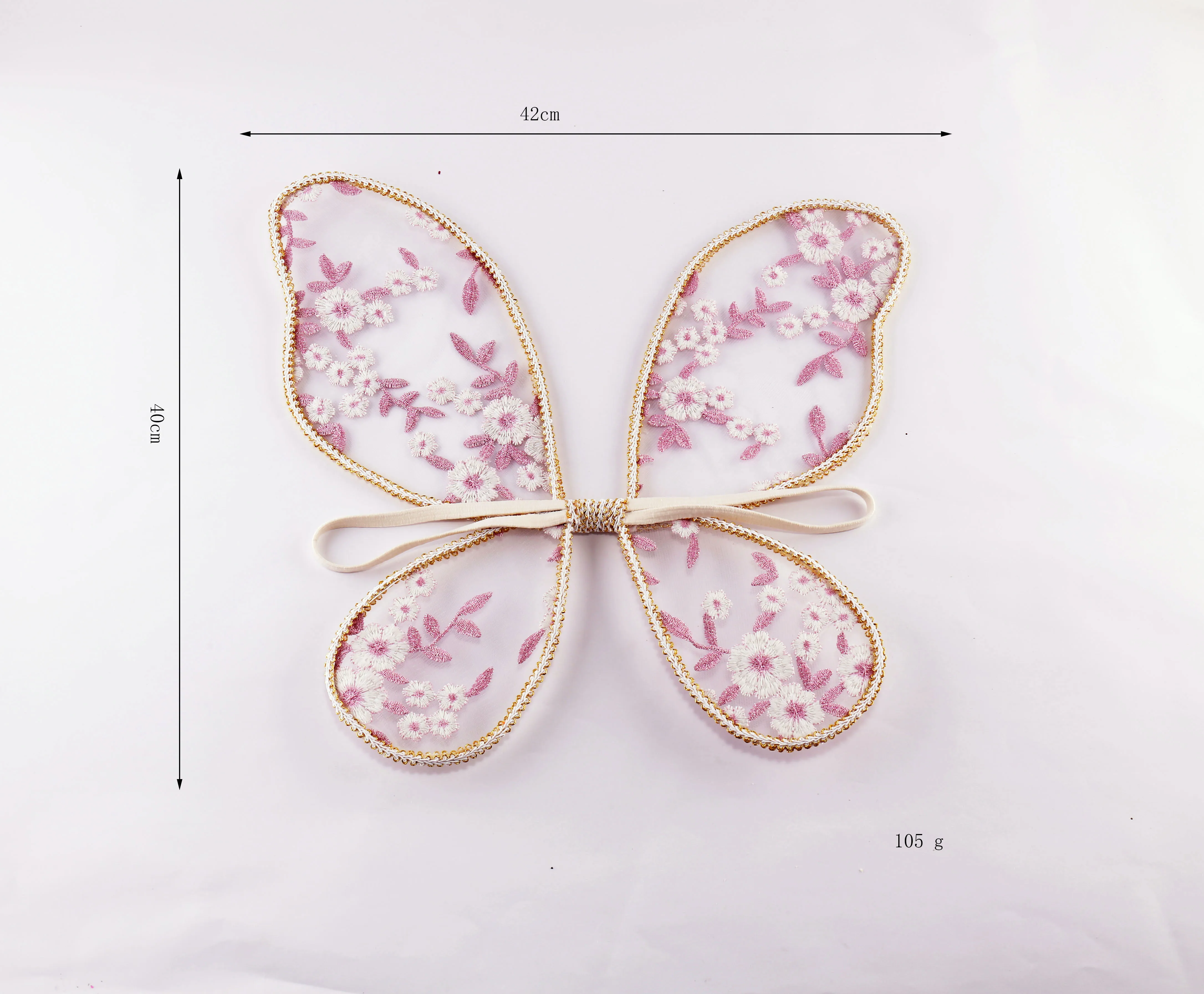 Baby Floral Fairy Wings Lace Handmade Embroidery Pink Flower Butterfly Wings For Party Cosplay