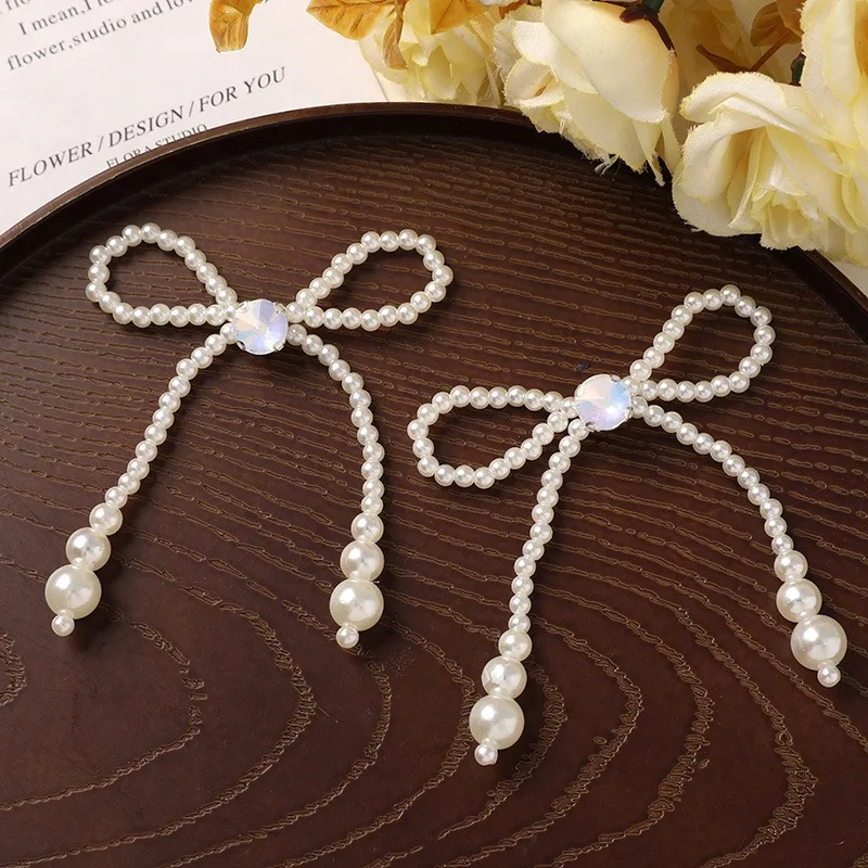 White Pearl Beads Beaded Bowtie Dangle for Earrings making 12pcs Wholesale Bowtie Embellishment Ornament for Jewelry Accessories