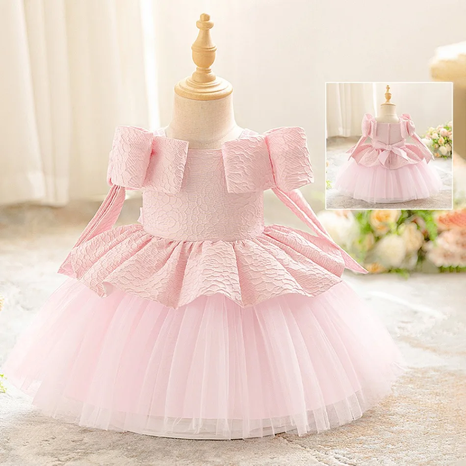 

Toddler Big Bow Party Baby Girls Dress Pink Baptism 1st Birthday Prom Gown Bridesmaids Princess Dresses for Kids Clothes ASQ03