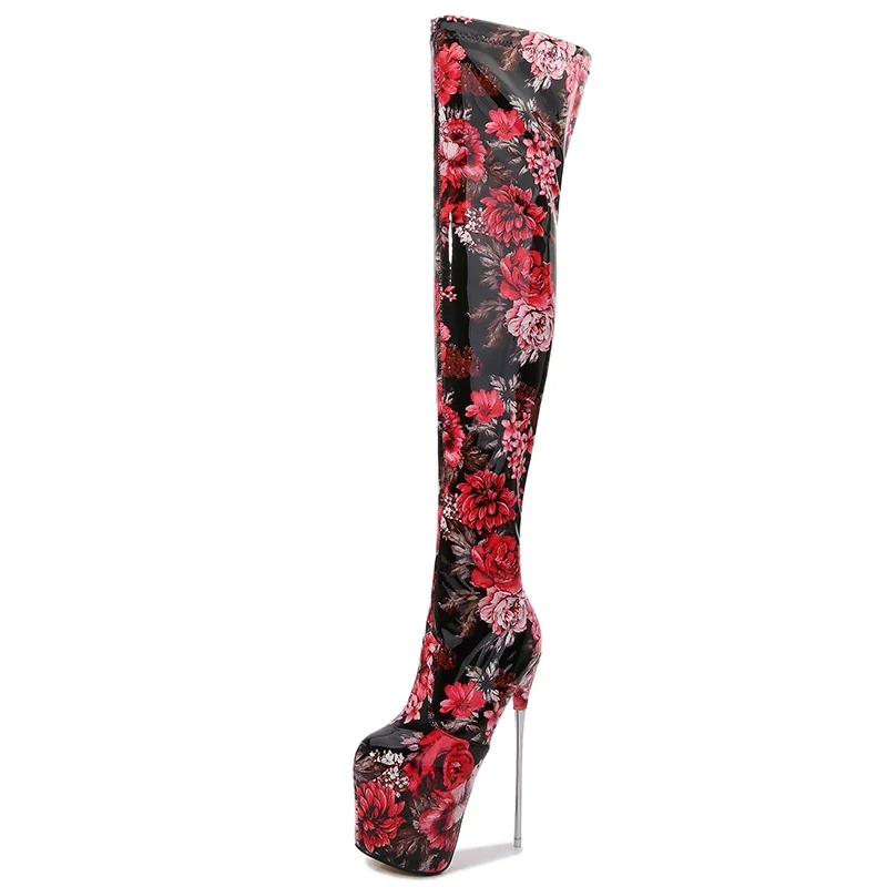 Sexy Over De Knie Pompen Vrouwen 22 cm Dunne Hoge Hakken Schoenen Dames Lange Laarzen Vrouwelijke Luipaard Rode Stalen Pijp dans Drop Shipping
