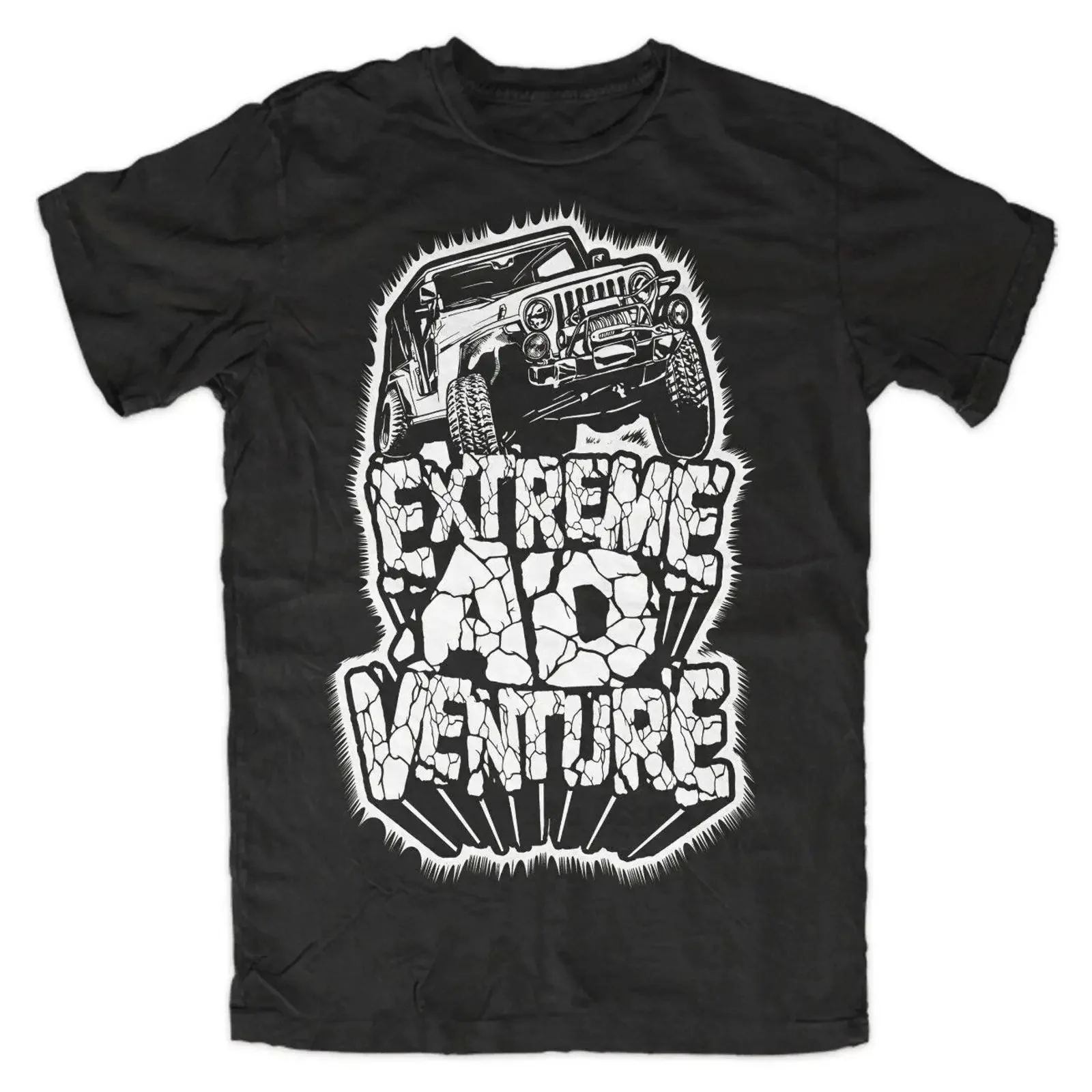 Offroad Adventure T Shirt SCHWARZ 4x4Off Road Fun Frontier Defender Willys vintage Washed streetwear Casual Stretched