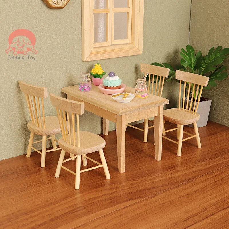 1Set DollHouse Mini Simple Table And Chair Set Model Doll House Home Scene Decoration