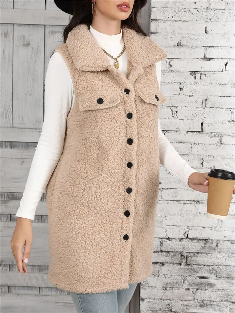

Women Winter Fleece Vest Fluffy Sherpa Sleeveless Sweater Vintage Teddy Fleece Tops Spring Autumn Warm Cardigan