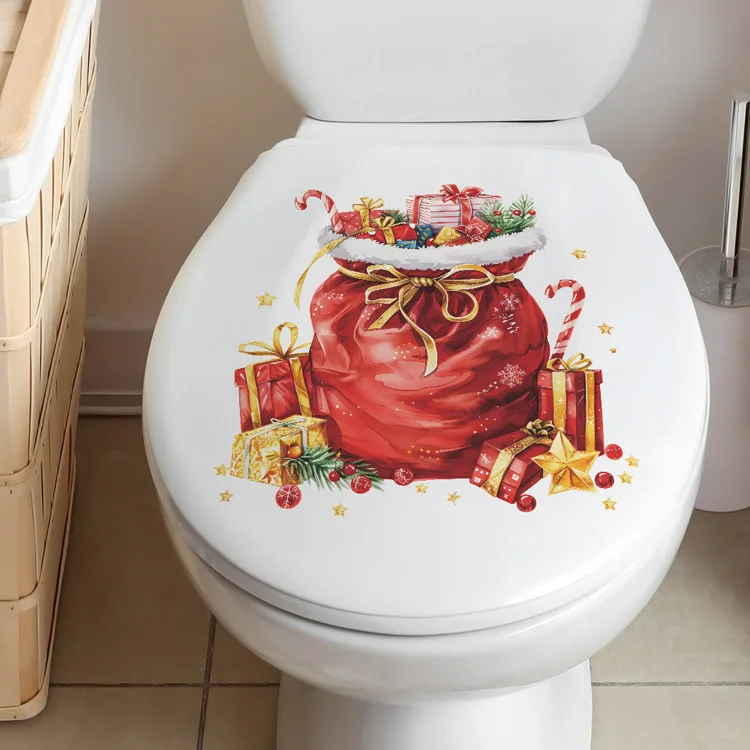 Weihnachtsgeschenktüten-Wandaufkleber Neujahr Badezimmer Toiletten-Dekoration Wandbild Festliche Raumdekoration Selbstklebende Aufkleber – Detail 3