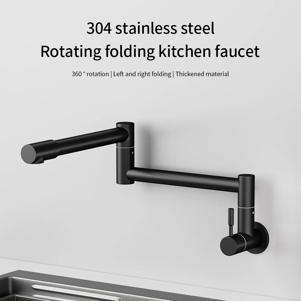 

Folding into the Wall Faucet 304 Stainless Steel Universal Rotation Faucet Kitchen Concealed Single Cold Faucet