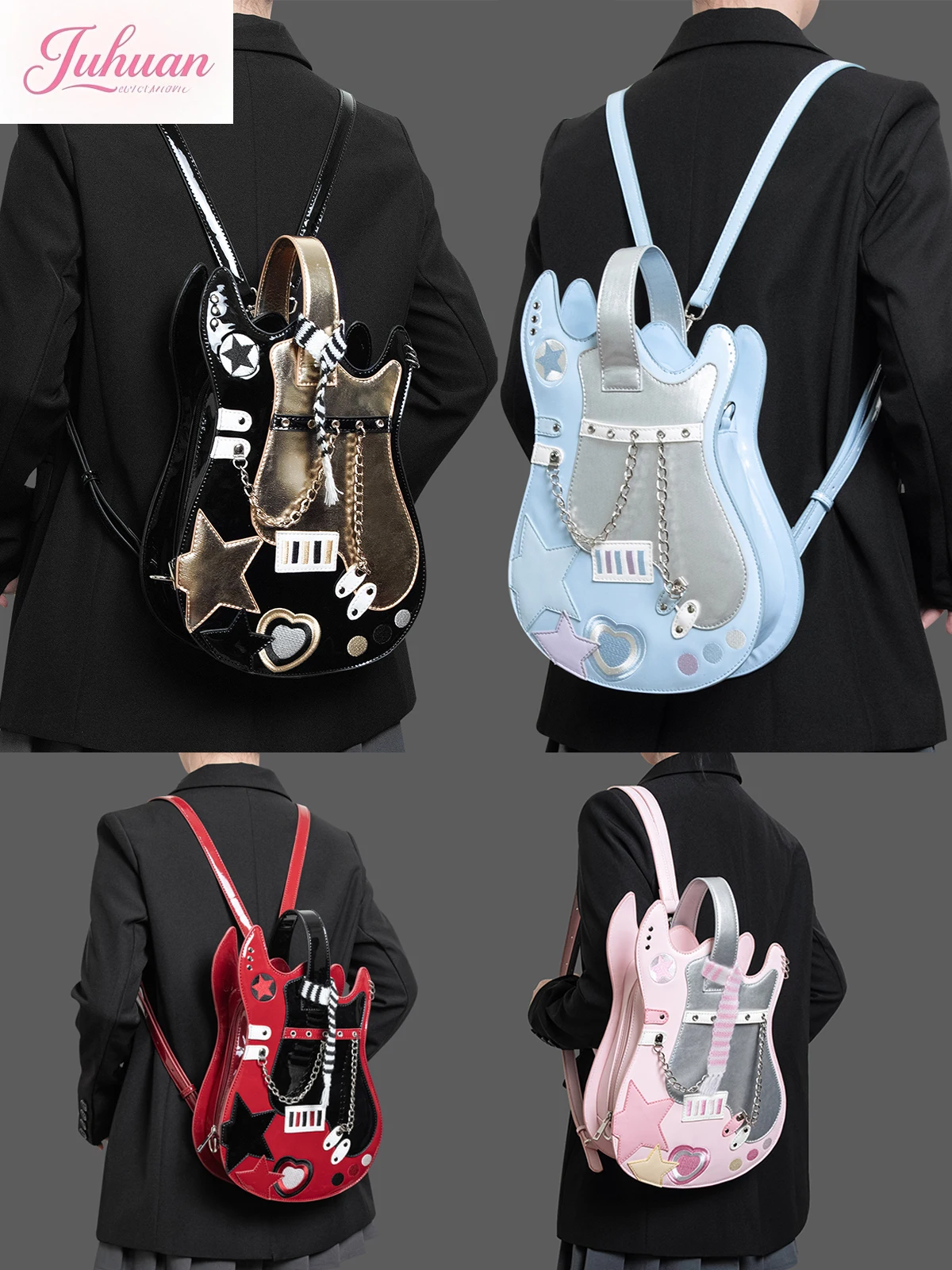 Original subculture y2k guitar creative contrasting backpack personality girl cute sweet star love Lolita messenger bag women