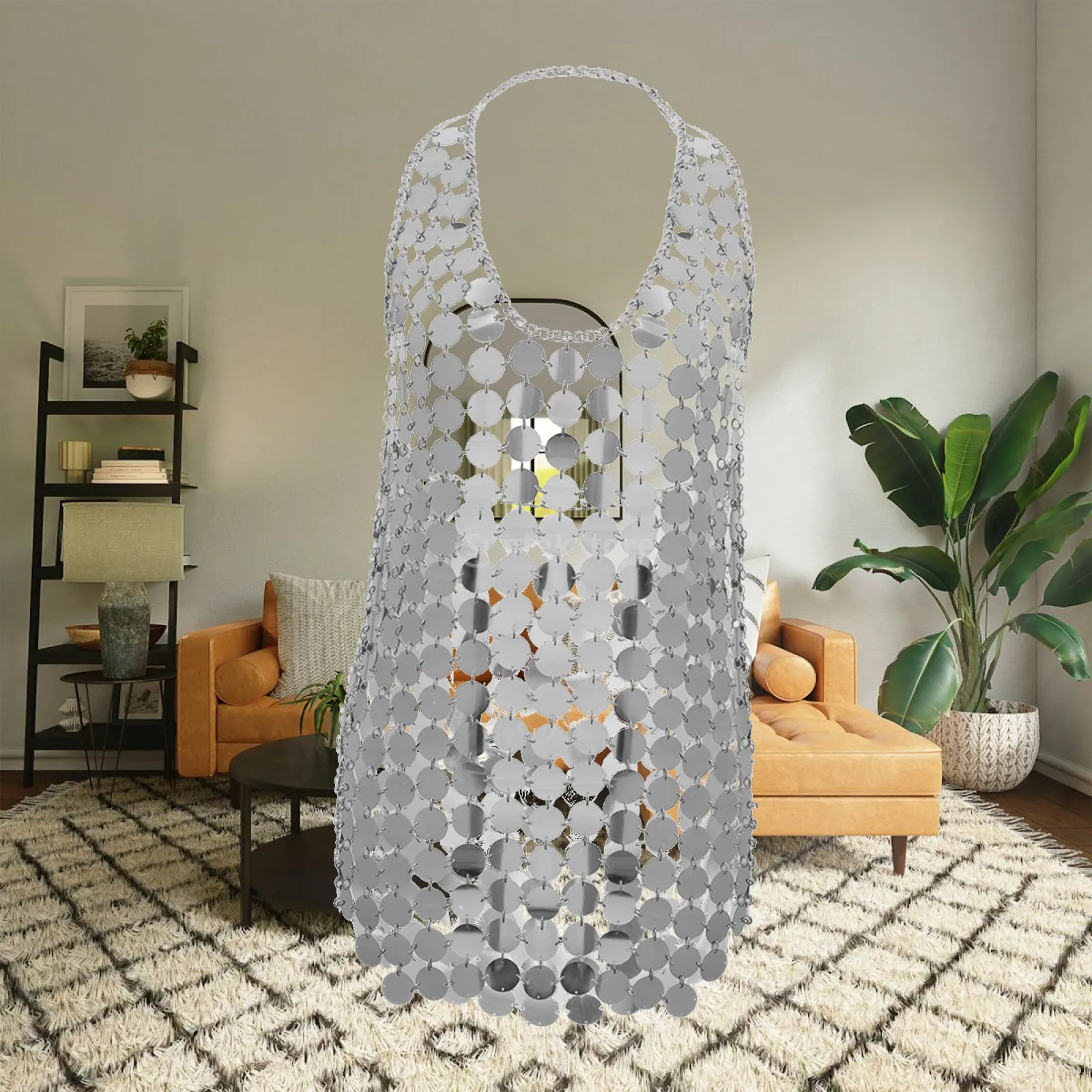 Women Sequins Dress, Halter Skirts Trendy Belly Chain Cage Chest Bra Jumpsuits Body Chain Jewelry for Stage Performance
