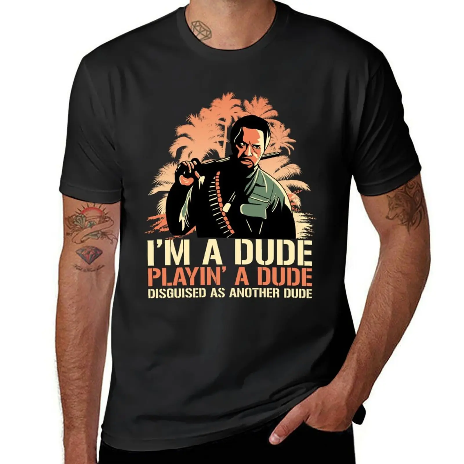 Kirk Lazarus I'm a Dude Playing a Dude Disguised as another Dude T-Shirt vintage korean fashion tshirts for men