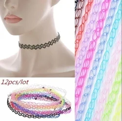 12 Pieces / Set Gothic Punk Elastic Hollow Chocker Women Jewelry Fishline Tattoo Stretch Vintage  Necklace