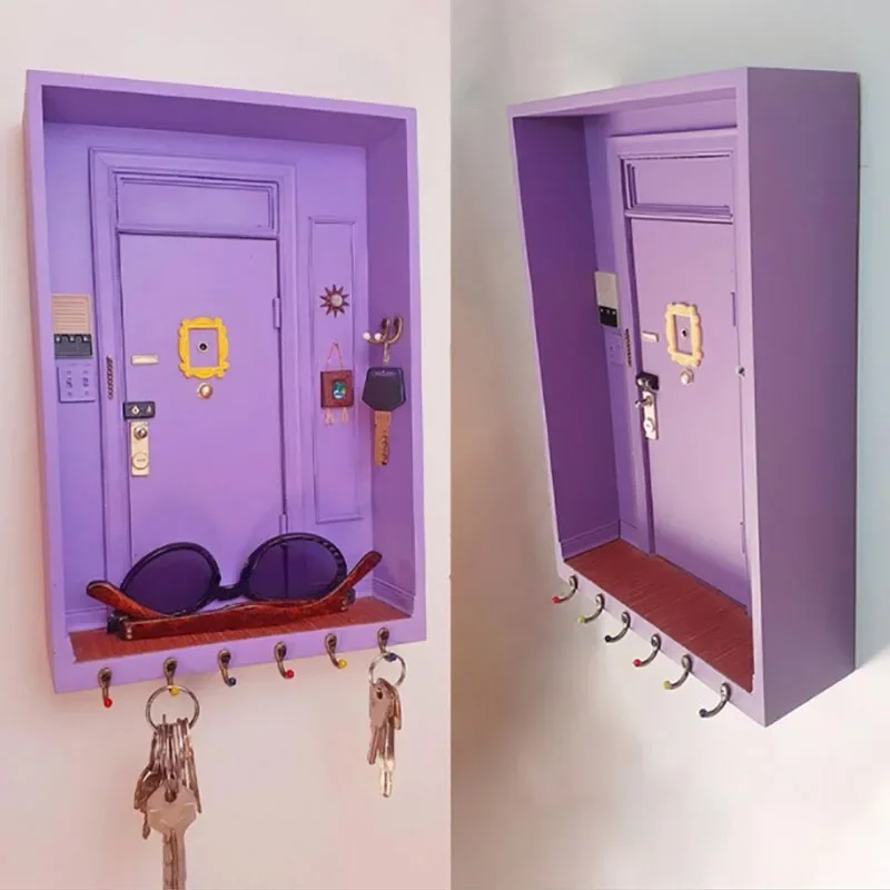 Home decoration key storage rack, door hook, entrance purple box, wooden crafts wall shelf