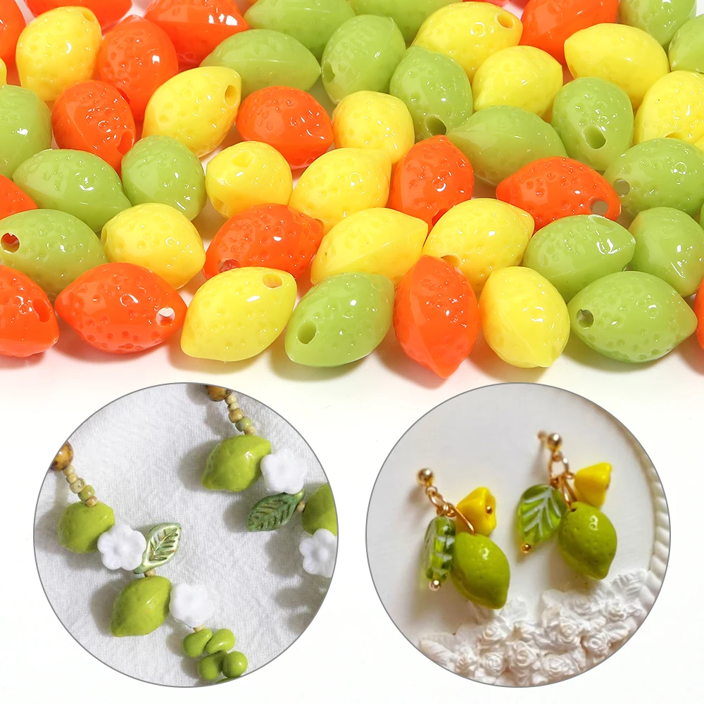 30pcs/lot Lemon Shaped Acrylic Beads 10x14mm Fruit Loose Spacer Beads for DIY Bracelet Necklace Earring Jewelry Making Supplies